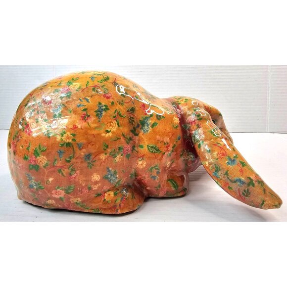 Vtg Decoupage Floral Pattern Bunny Figurine Vintage Farmhouse Country Style USA - Picture 5 of 12